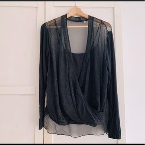 Elie Tahari black sheer snakeskin print blouse